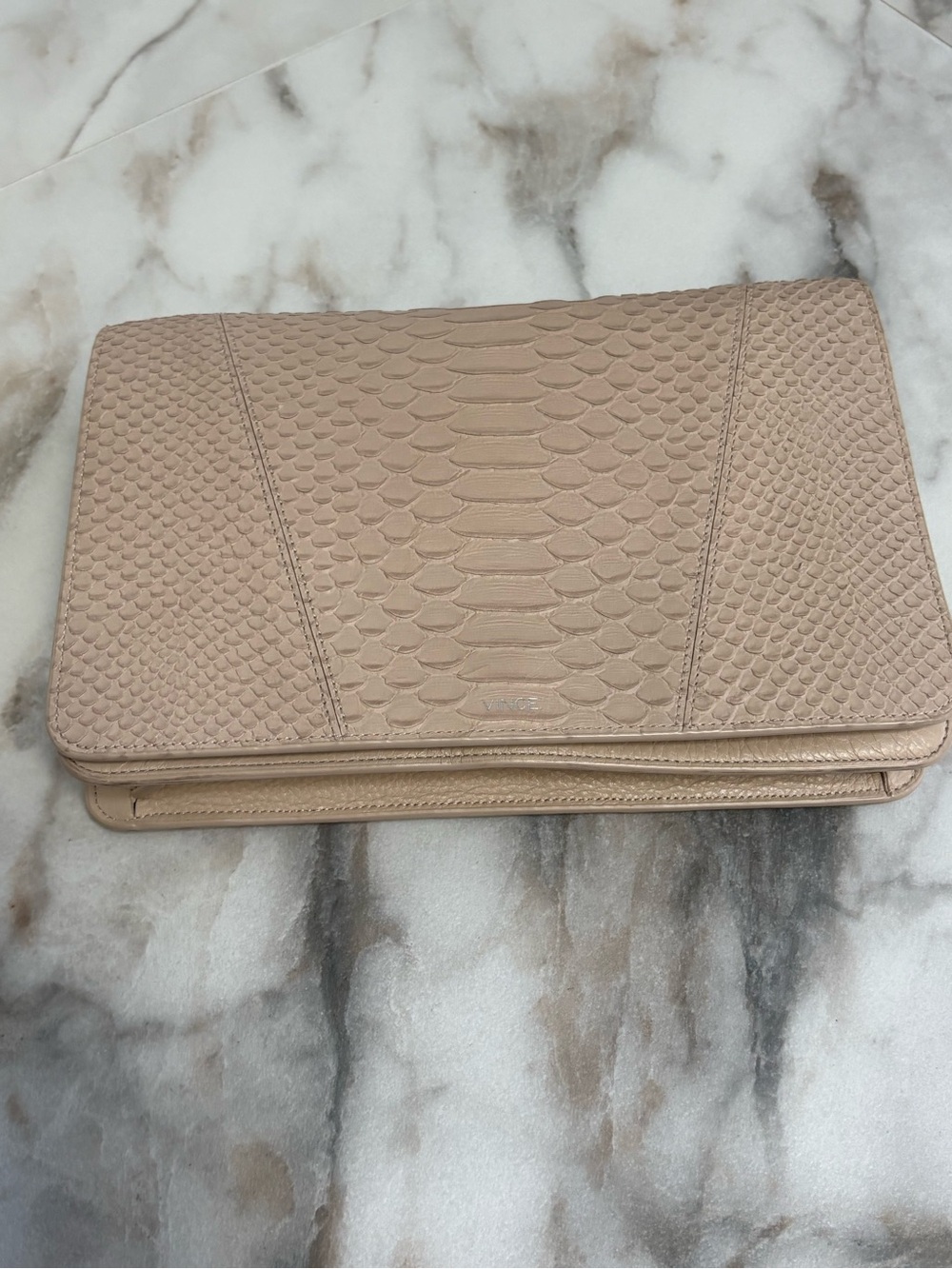 Vince Mod V Python Embossed Leather Crossbody Bag Tan Beige Envelope Clutch - Picture 14 of 16